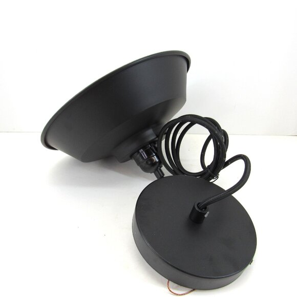 Light Pendant Black Matte Metal Light Cover Retro Style Ceiling Mount 9" Across - Picture 8 of 8